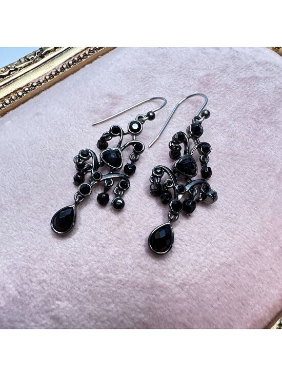 Estate Jewelry - Vintage Y2K Gothic Bohemian Black Chandelier Drop Earrings 1 7/8 Inches Long